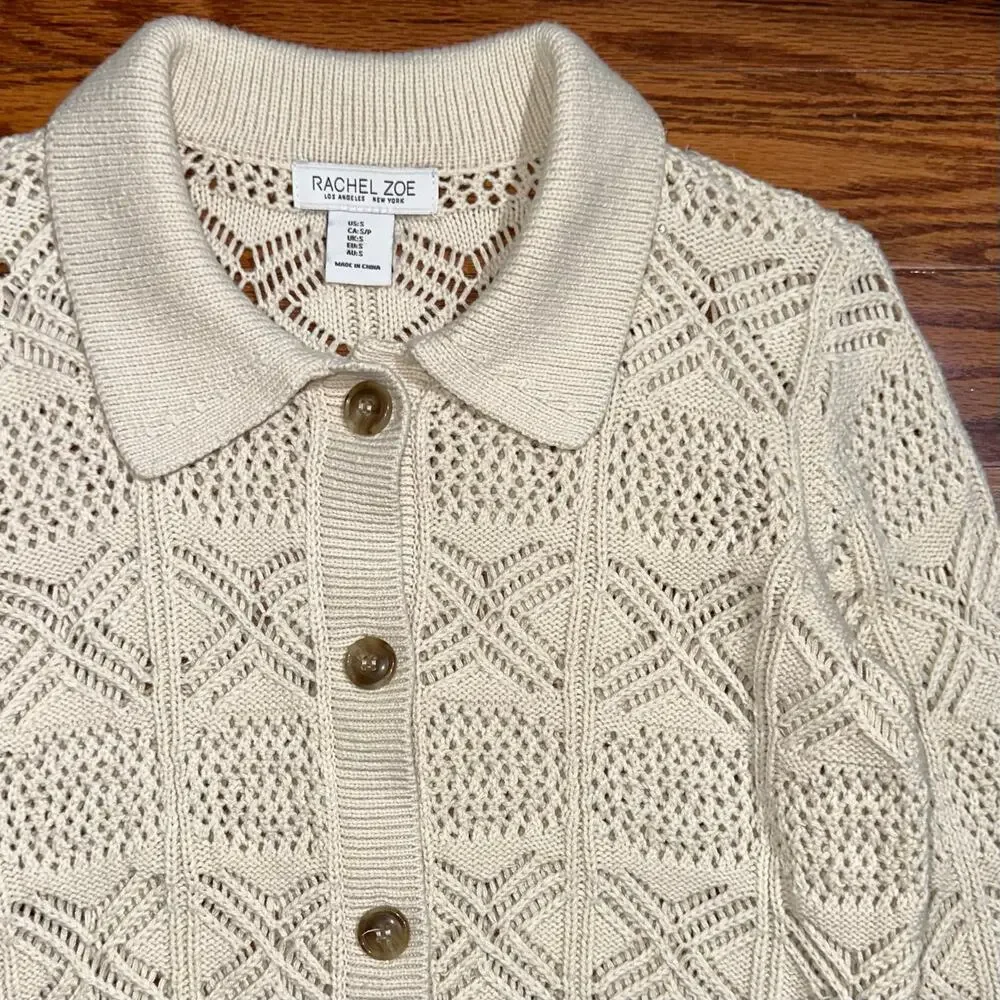 Rachel Zoe Cream Cotton Blend Knit Button Front Sweater Size Small - Picture 8 of 12